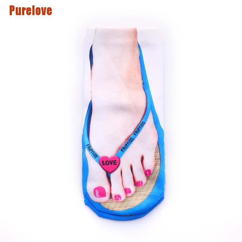 Tất cotton Cổ Thấp In Hình Bàn Chân 3d Dễ Thương