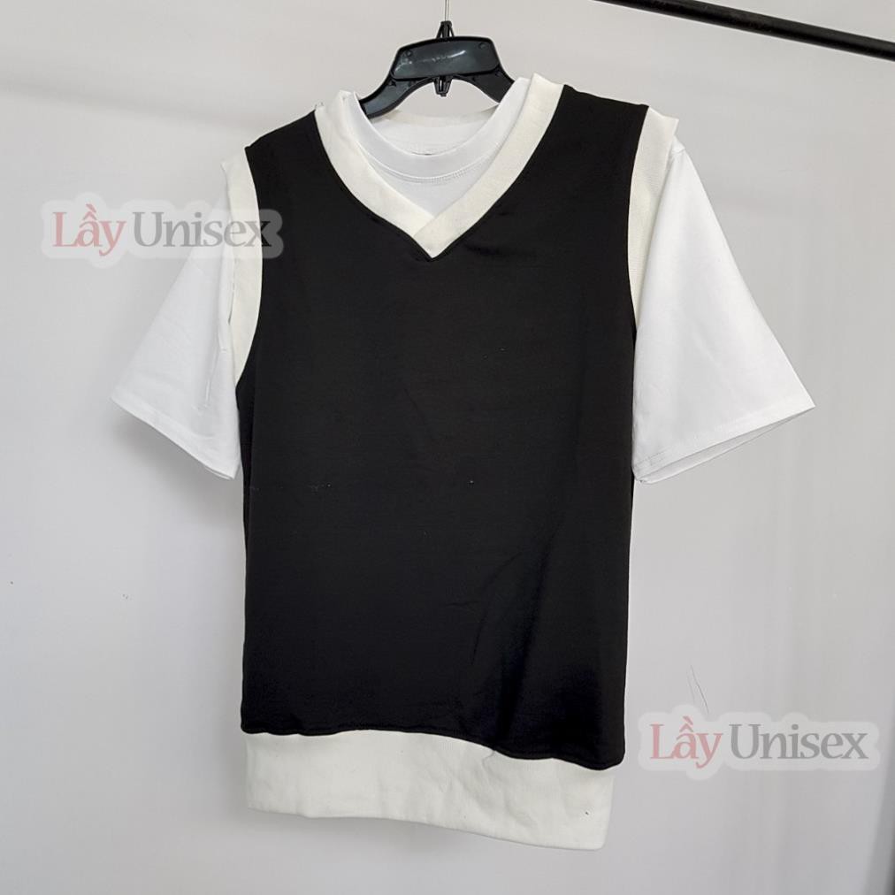 (BIGSIZE từ M-3XL) Áo gile ulzzang nam nữ form rộng dáng Hàn Quốc màu đen trơn viền trắng form unisex  ྇ ༴