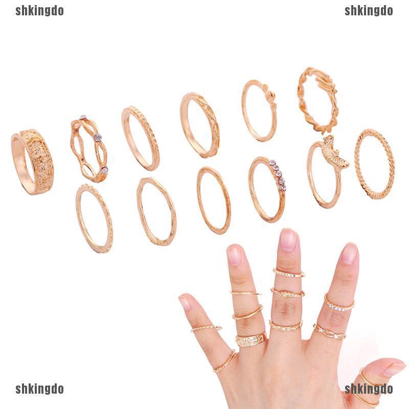 Set 12 chiếc nhẫn màu vàng trang sức thời trang sang trọng cho nữ