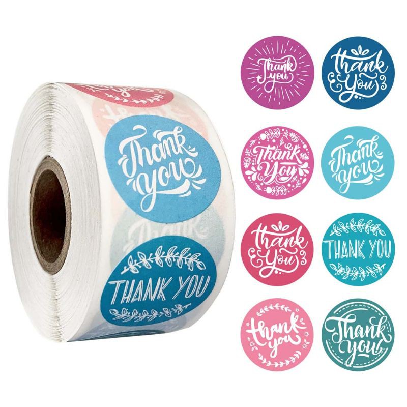 Cozyx 500pcs / Roll 8 Styles Thank You Sticker Handmade Scrapbooking