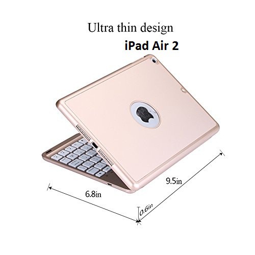 Bao da kiêm bàn phím bluetooth cho iPad Air 2 (Gold) tặng cáp sạc iPhone