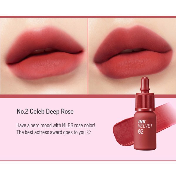 Son Kem Lì Peripera Ink Velvet Lip Tint New 2019 màu #02 Celeb Deep Rose Đỏ pha san hô và hồng xinh yêu