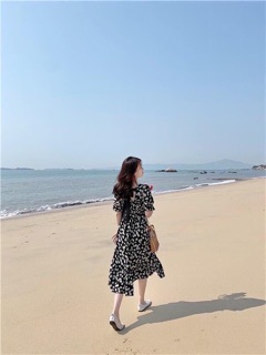 Đầm hoa lụa maxi nơ lưng Hàng y hình