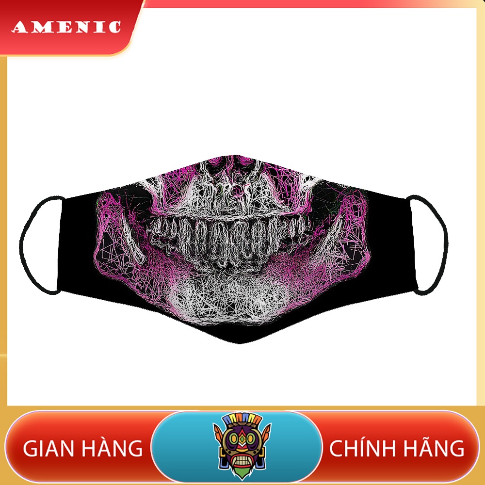 Khẩu Trang Vải In In Hình Đầu Lâu (8) AMENIC Vải Poly Cotton 100%, Ngăn Bụi Mịn, Kháng Khuẩn, Chống Giọt Bắn