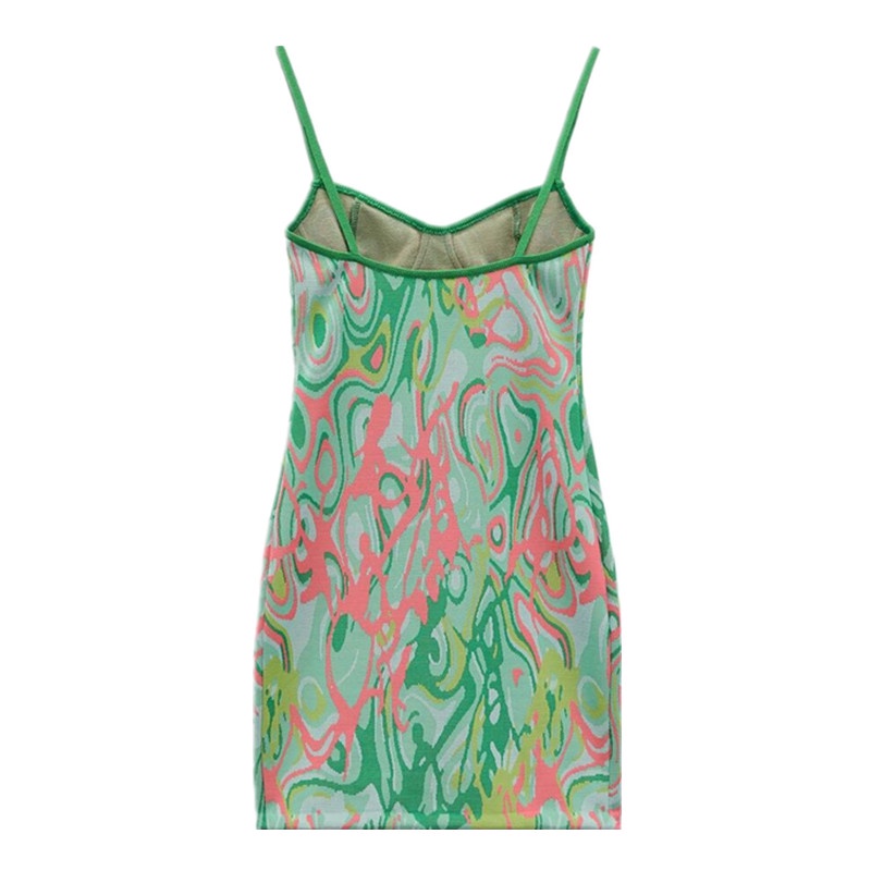 Đầm z.ara ôm body hai dây hoạ tiết xanh sexy , gợi cảm