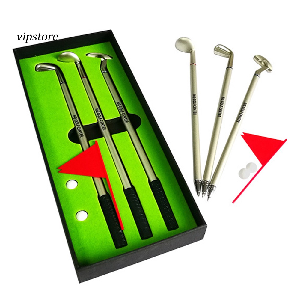 Mini Course Desktop Golf Club Ball Putting Green Flag Ballpoint Pen Set