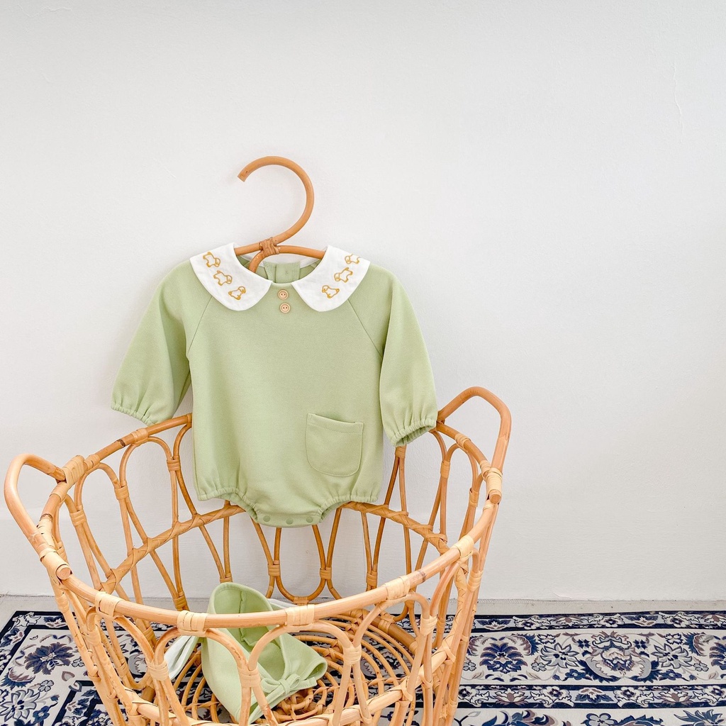 Bộ Áo Liền Quần Tam Giác Tay Dài Thêu Hình Cún Cưng 2021s Cho Bé Gái