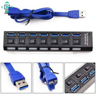 Hub 7 cổng USB 2.0 3.0 có nút + dây cáp tốc độ cao