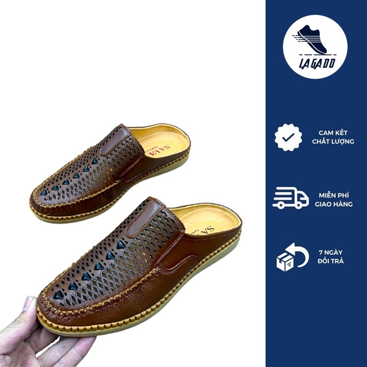 Giày Sục Nam Da Bò Nguyên Tấm Cao Cấp Thiết Kế Đục Lỗ Thoáng Chống Hôi Chân Tiện Lợi Phong Cách Lịch Lãm