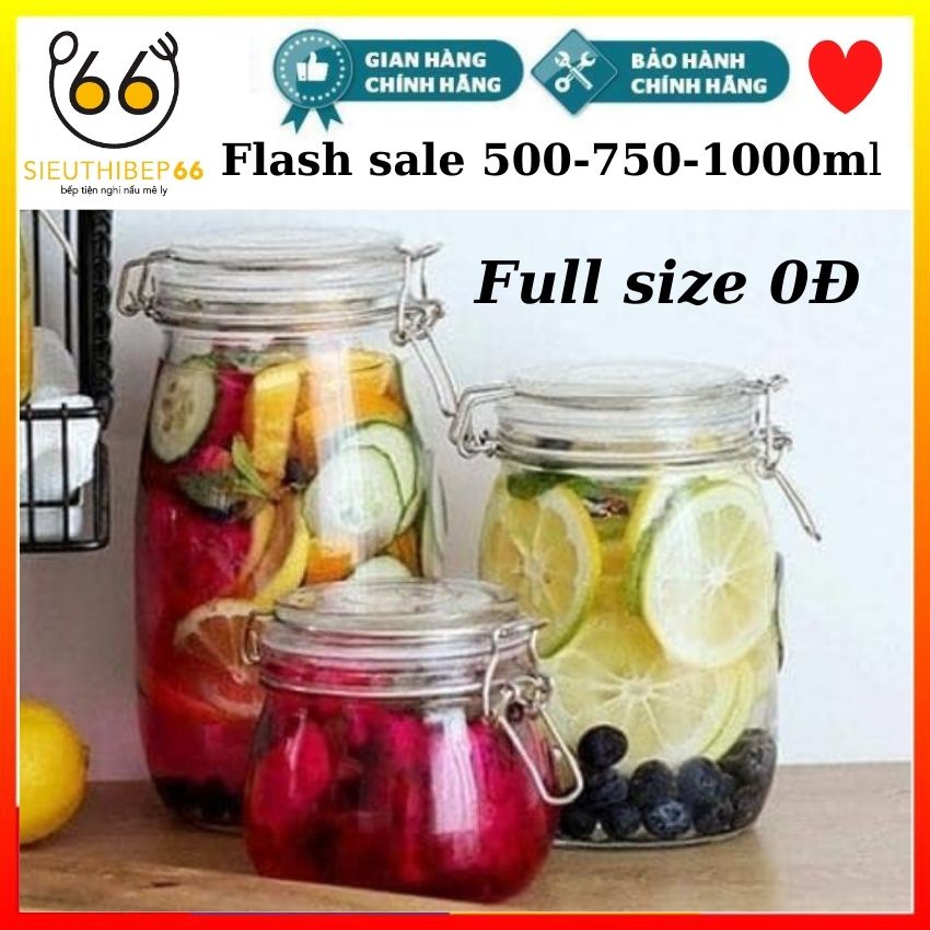 Hũ thủy tinh Nắp Cài  dung tích 500ml-750ml-1000ml, hộp đựng thực phẩm, gia vị cao cấp