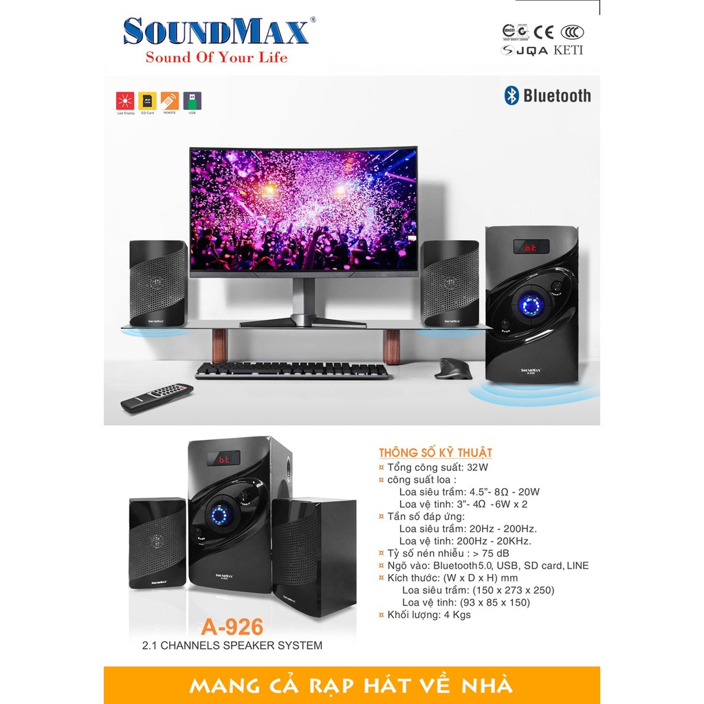 Loa Vi Tính Bluetooth SoundMax A927 32W - Hàng Chính Hãng BH 1 Năm