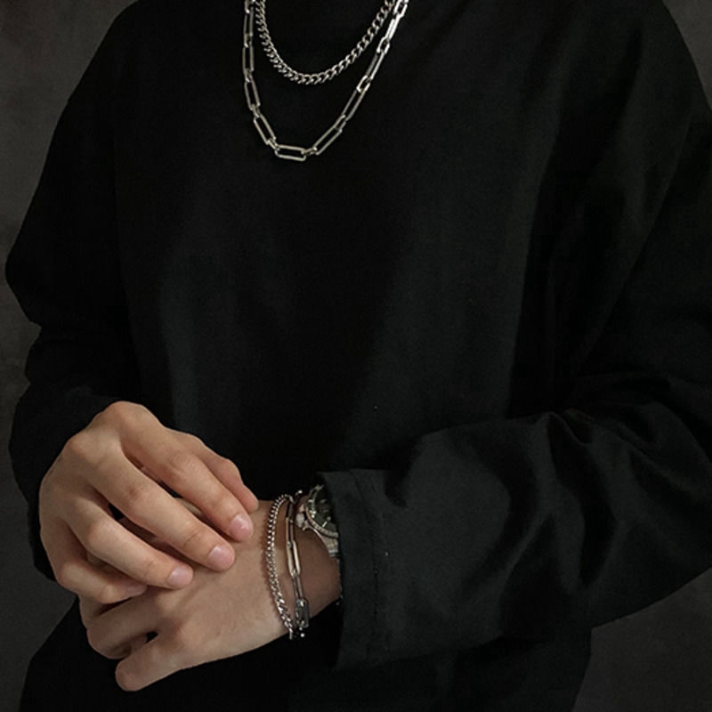 Vòng tay hai lớp bằng thép titan phong cách hip hop cá tính