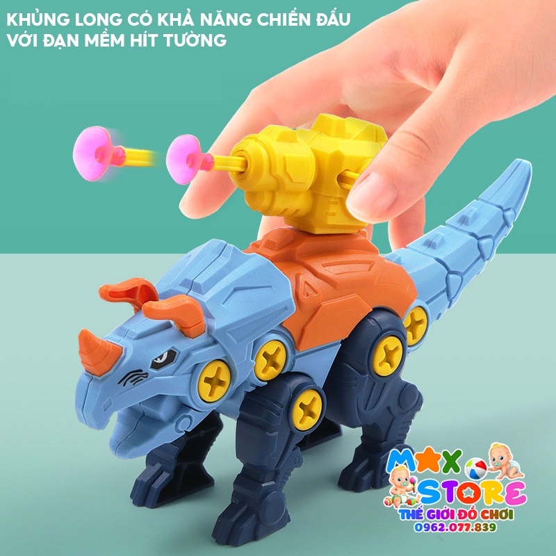 [ MẪU MỚI ] Bộ Đồ Chơi Lắp Ráp 3 Chú Khủng Long Kèm Hộp Nhựa Có Máy Vặn Vít