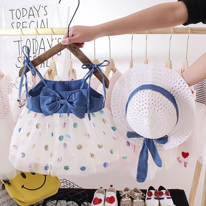 0 - 3 Years Baby Girls Dress Tutu Dress Princess Dress Baby Girls Sundress Summer Suspender Skirt Denim Bow Tulle Dress Cute Sweet Fashionable