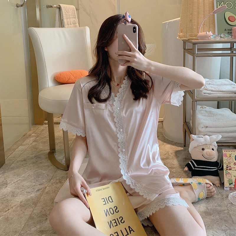 Bộ Đồ Ngủ Ngắn Tay Bằng Lụa Mát In Hình Bạch Tuyết Dễ Thương Dành Cho Nữ