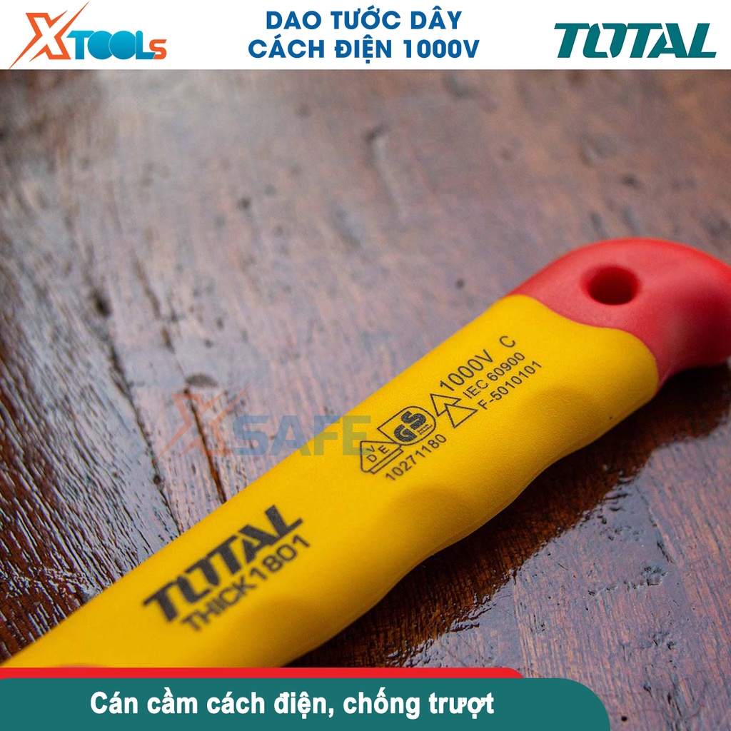 Dao tước dây điện lưỡi thẳng cách điện 1000V TOTAL THICK1801 5x100mm chứng nhận VDE/GS dao tuốt dây- CHÍNH HÃNG- XTOOLS
