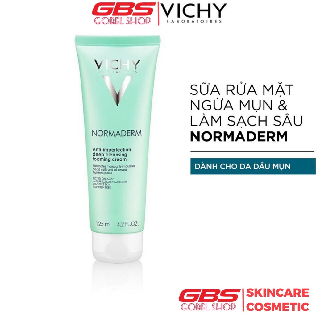 Date 8/2022 - Sữa Rửa Mặt Tạo Bọt Vichy Normaderm Anti-imperfection Deep Cleansing Foaming Cream 125ml
