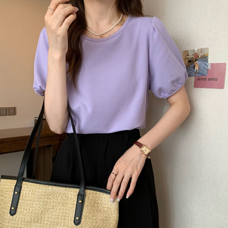 Áo Kiểu Cổ Tròn Tay Phồng Dáng Rộng Thời Trang Mùa Hè Cho Nữ