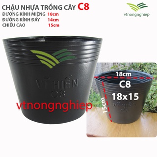 50 Chậu nhựa đen C8, Miệng 18cm, Đáy 14cm, Cao 15cm, hiệu Vĩ Hiền, chậu nhựa trồng cây mềm, dẻo, kích thước chuẩn