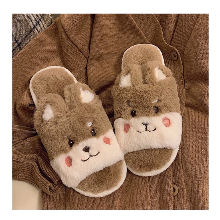 Dép bông đi trong nhà hình con gấu có tai màu nâu