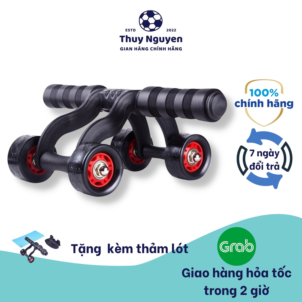Con Lăn Tập Bụng Chính Hãng 4 Bánh Giúp Đốt Cháy Mỡ Thừa Rèn Luyện Cơ Bắp Săn Chắc Tặng Kèm Miếng Thảm Lót