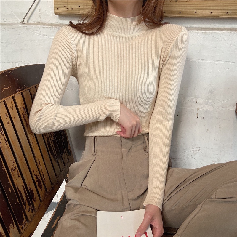 NZN Áo Dệt Kim Tay Dài Màu Trơn Phong Cách Hàn Quốc Thời Trang Thu Đông Mới