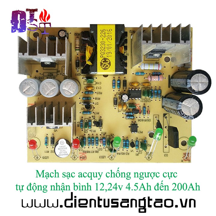 Mạch sạc acquy chống ngược  tự động nhận bình 12,24v 4.5Ah đến 200Ah