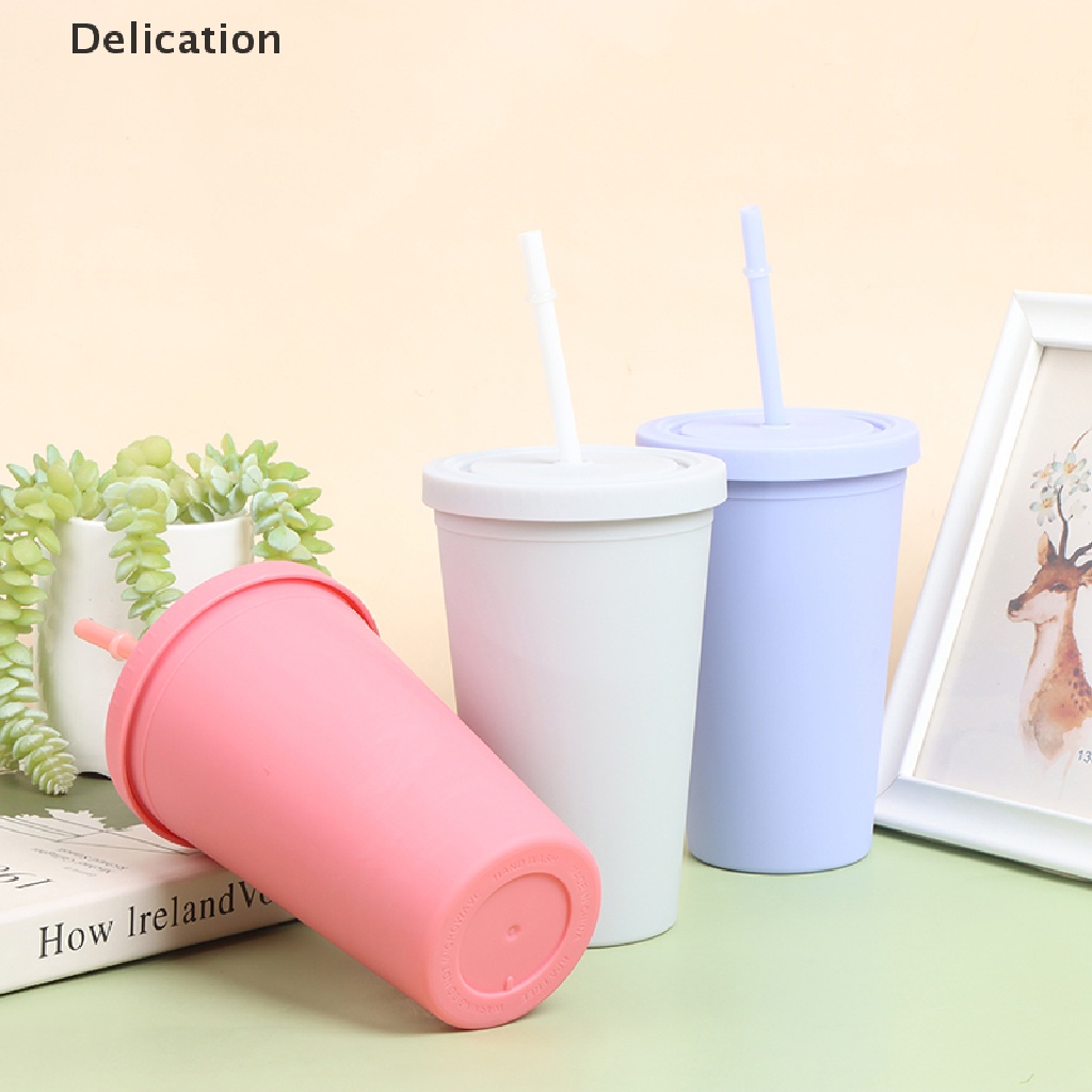 Bình Nước Có Nắp Và Ống Hút Nhiều Màu Sắc Dung Tích 480ml