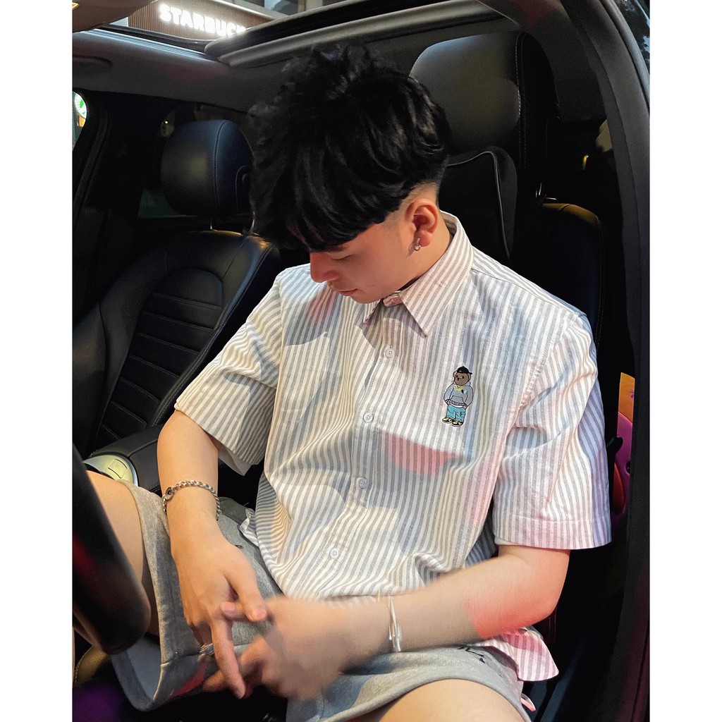 ÁO SƠ MI gấu kẻ sọc Oxford CHUOT TRANG BEAR SEASON