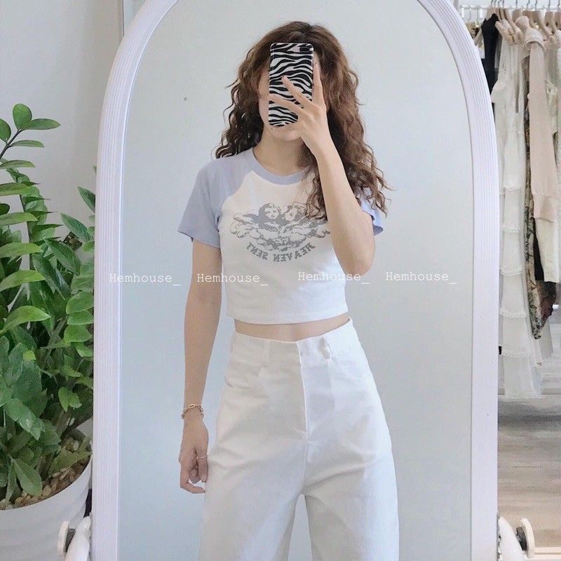 Áo thun croptop phối in hình HEVENT SENT