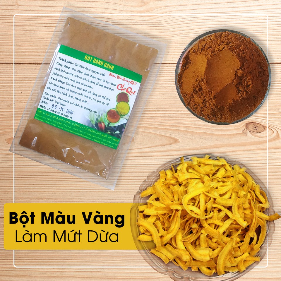Bột Dành Dành 100g tạo màu vàng cho mứt dừa tết nguyên chất 100% từ quả dành dành dùng tạo màu thực phẩm bánh kẹo, xôi