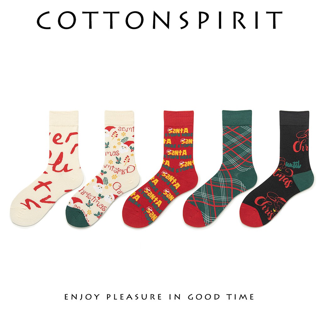 Vớ Giáng sinh Cao cấp Cổ cao Cá tính Nam nữ Unisex Tất Christmas Cao cổ Cotton Phong cách Đường phố Dễ thương