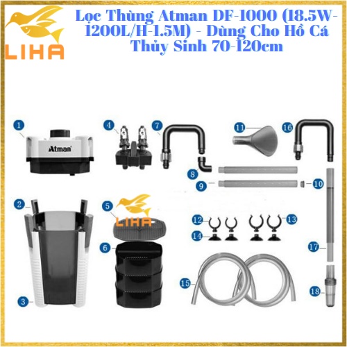 Lọc Thùng Atman DF-1000 (18.5W-1200L/H-1.5M) - Dùng Cho Hồ Cá Thủy Sinh 70-120cm