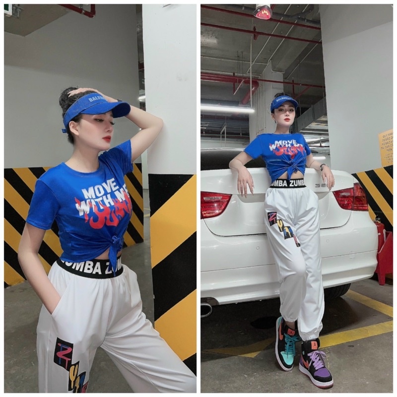 ÁO CROPTOP MOVE WITH ME BUỘC DÂY NƠ ĐỒNG PHỤC TẬP GYM EROBIC ZUMBA NỮ