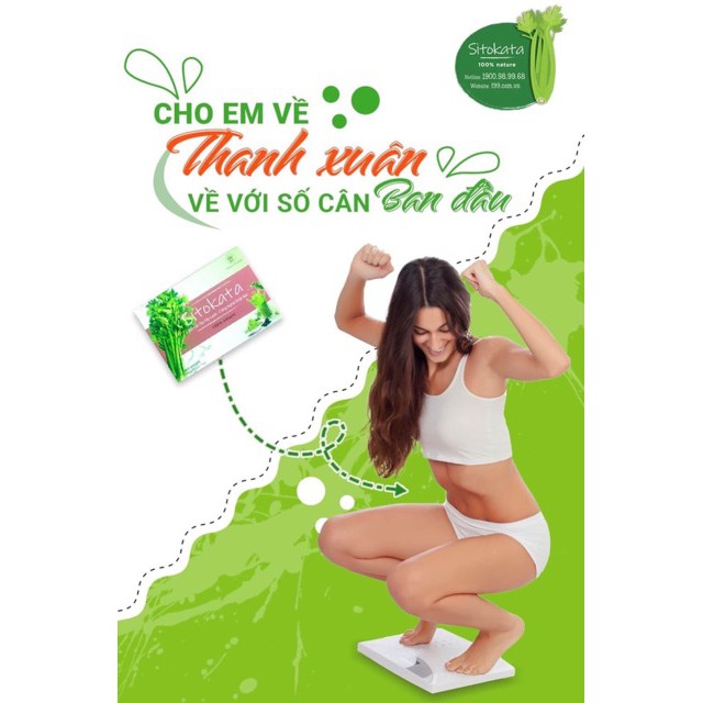 Bột cần tây Sitokata chính hãng (1 hộp 20 gói 100gr), hỗ trợ giảm cân, tặng 1 bình nước+ cẩm nang làm đẹp | BigBuy360 - bigbuy360.vn