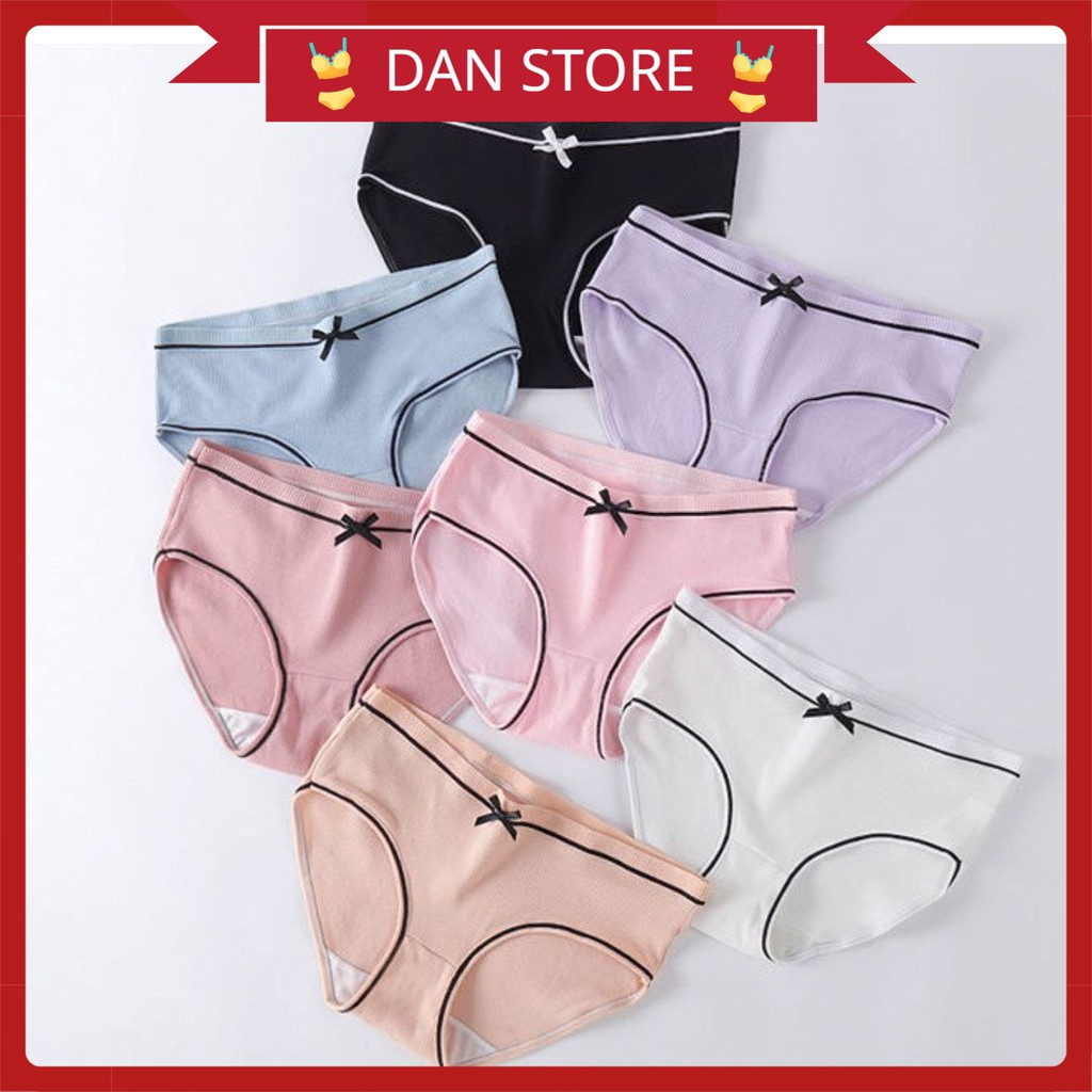 Quần Lót Nữ Cotton gân tăm kháng khuẩn thoáng mát phối viền đen đính nơ xinh mẫu A04
