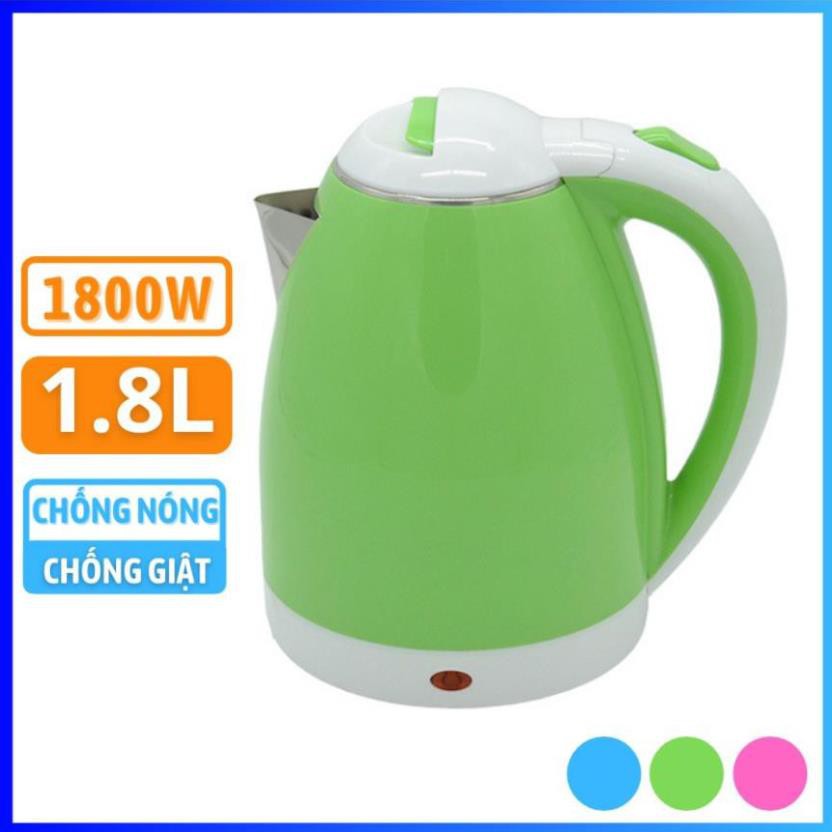 [Giá Gốc] Ấm Siêu Tốc Đun Nước Electric Kettle  Dung Tích 1.8 Lít Loại 2 Lớp Màu, Bảo Hành 6 Tháng Lỗi Đổi Mới