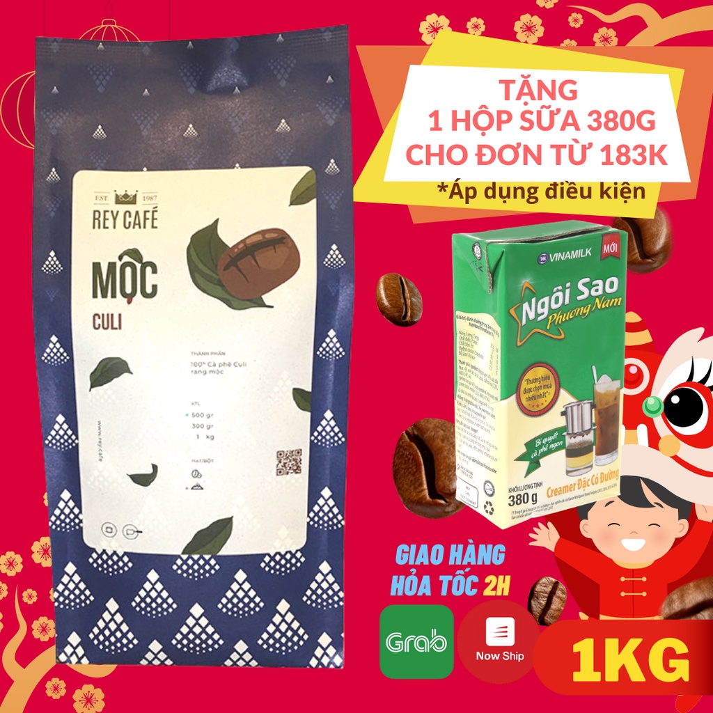 1KG Cà phê Mộc Culi (1kg/gói) - Coffee Nguyên chất rang mộc - Thương hiệu Rey Cafe