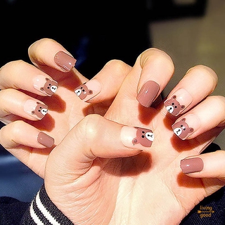 Set 24 Móng Tay Giả Họa Tiết Gấu Dễ Thương