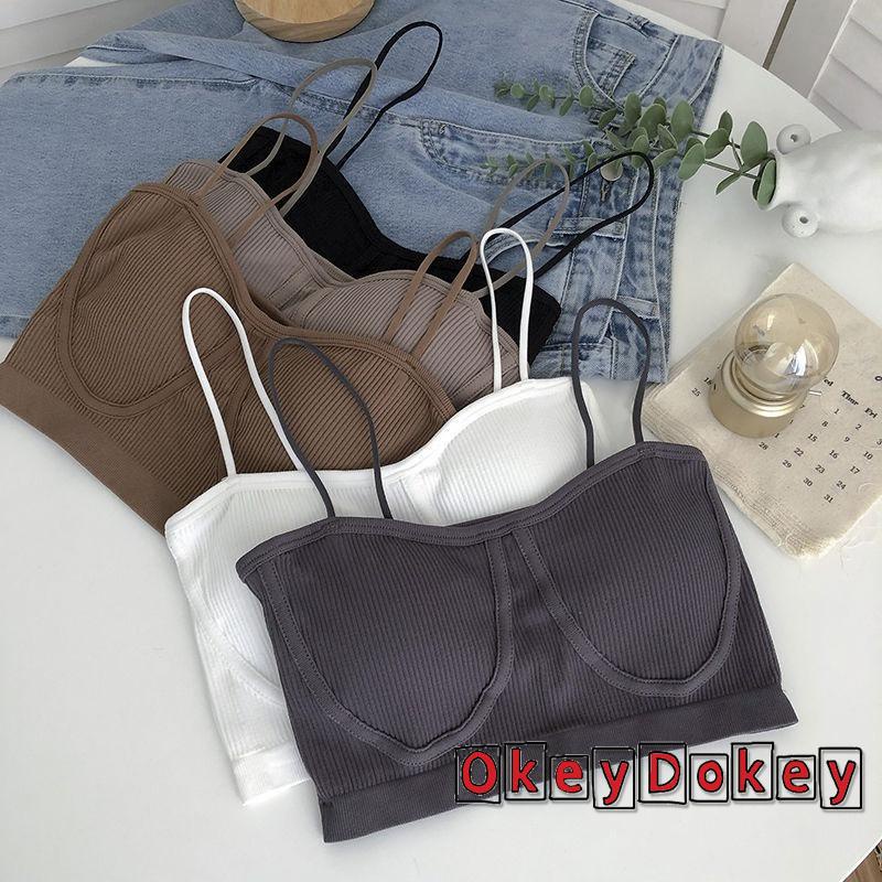 Áo Lửng Hai Dây Dệt Kim Mỏng Ôm Dáng Mềm Mại Màu Trơn Có Ngực Thời Trang Mùa Hè Cho Nữ