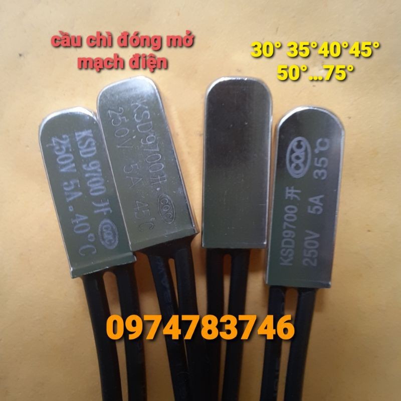 Cầu chì nhiệt KSD9700 250V/5A  đóng mở mạch 35° 40° 45° 50° 55° 60°…80° các loại.......