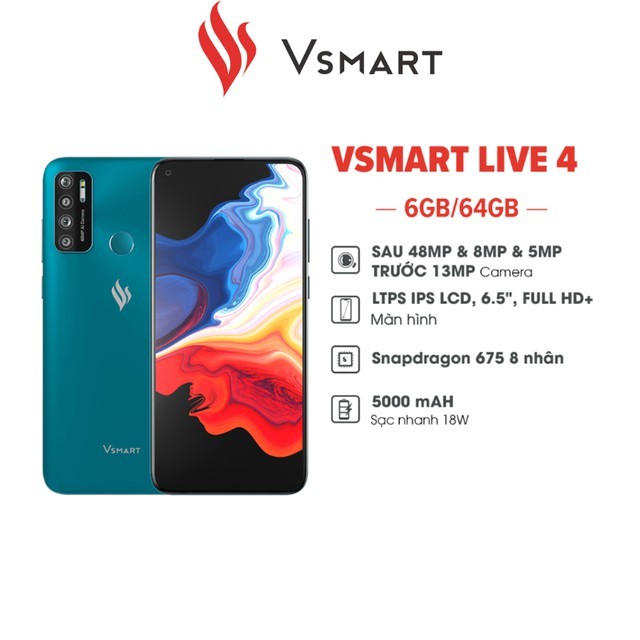 Điện thoại Vsmart Live 4 (4/6GB+64GB) - Hàng chính hãng nguyên seal