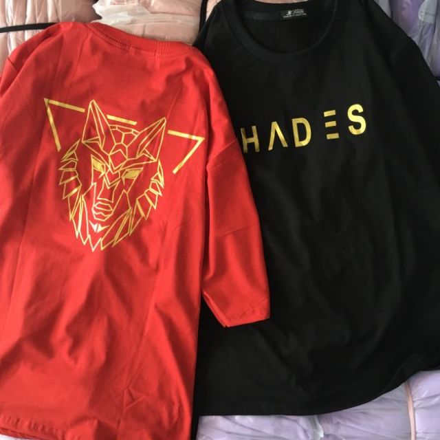 Áo thun Hình thật % ép nhủ vàngtay lỡ Unisex cặp HADES