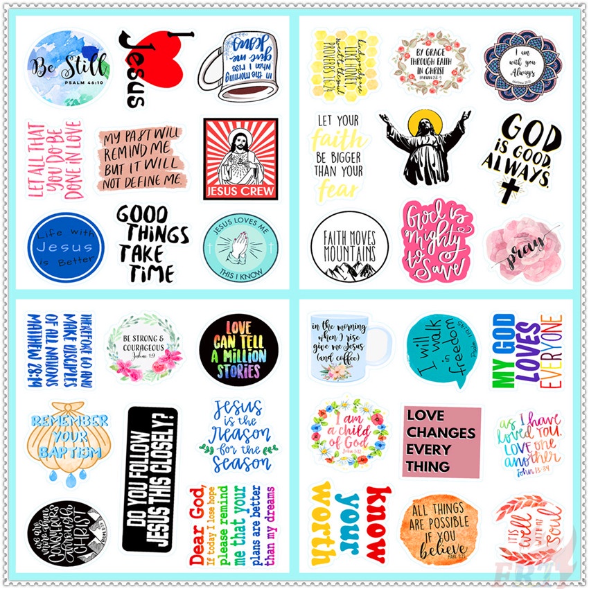 Set 100 Miếng/ 12 Tờ Sticker Chống Thấm Nước Họa Tiết Phong Cách Chúa Jesus