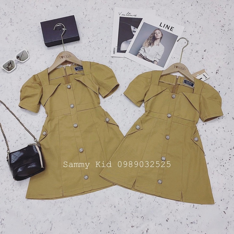 Váy kaki tay bồng cho bé gái 14kg-22kg nhẹ nhàng tiểu thư