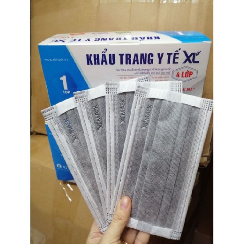 Hộp khẩu trang y tế 4 lớp kháng khuẩn quai vải không đau tai Xuân Lai 50 cái