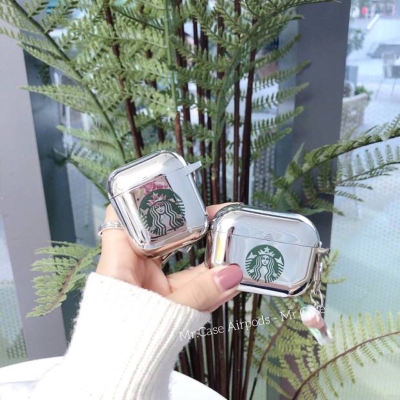 Case Airpods 1/2 /Pro Vỏ Ốp Tai Nghe Hình Starbuck Chất Liệu Tráng Gương  Kèm Móc Xinh  - Mr.Case ẢiPodsy