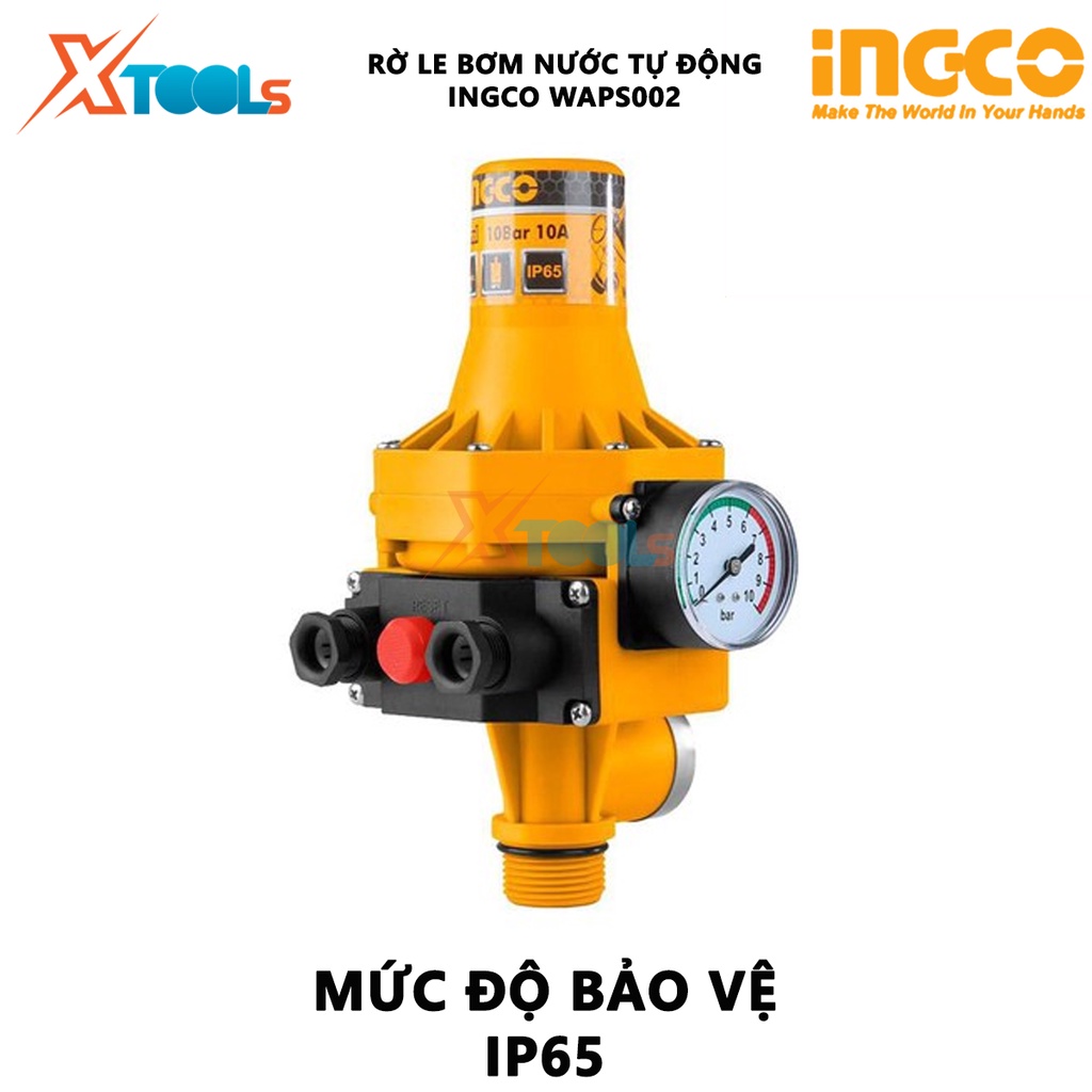 Rờ le tự động bơm nước bằng áp suất INGCO WAPS002 | Máy rờ le bơm nước Điện thế 220-240V~50/60Hz Áp suất khởi động 1.5ba