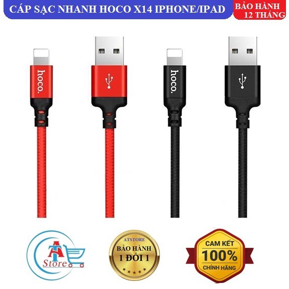 Cáp Sạc Nhanh Hoco X14 Lightning (1m/2m) Chính Hãng - Dây Sạc Cho Iphone/Ipad