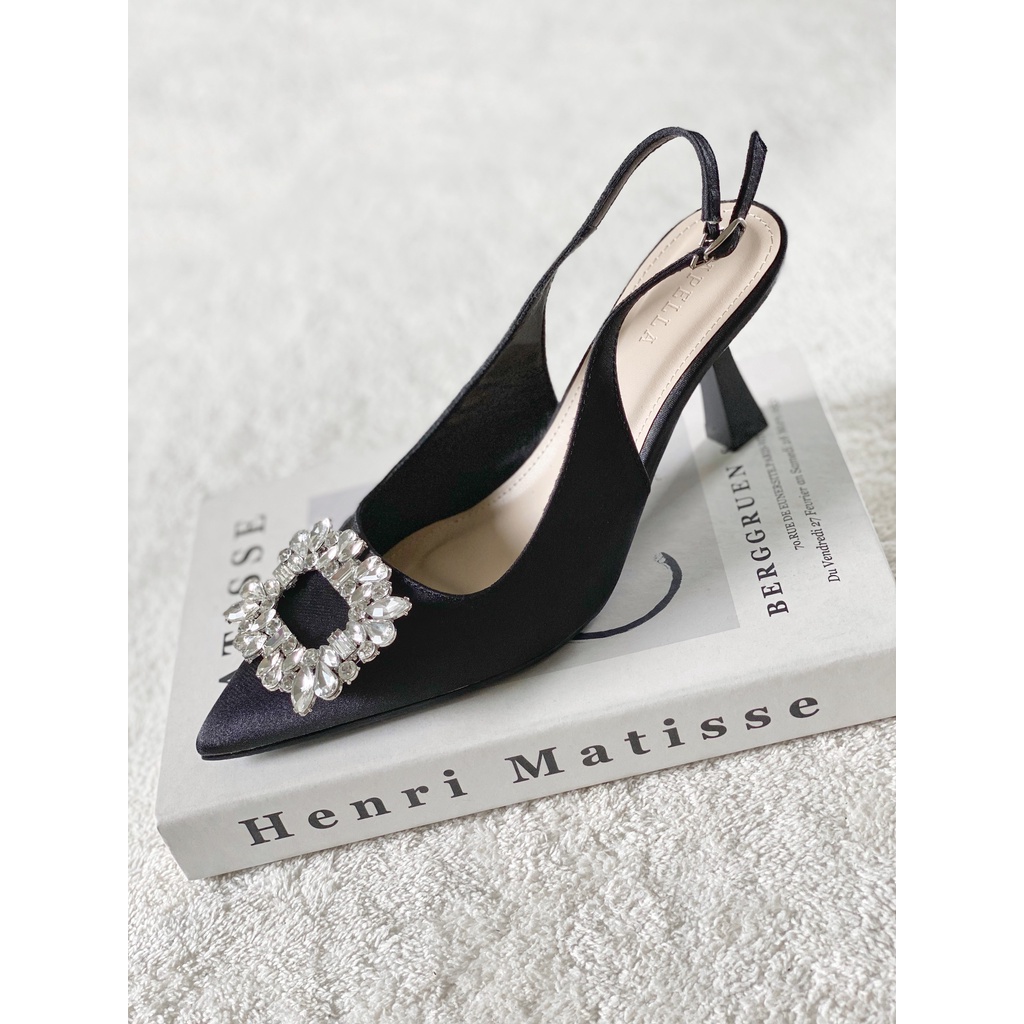 Sandal gót - Sandal Slingback Capella Khoá Đá Vuông 8p Hàng VNXK